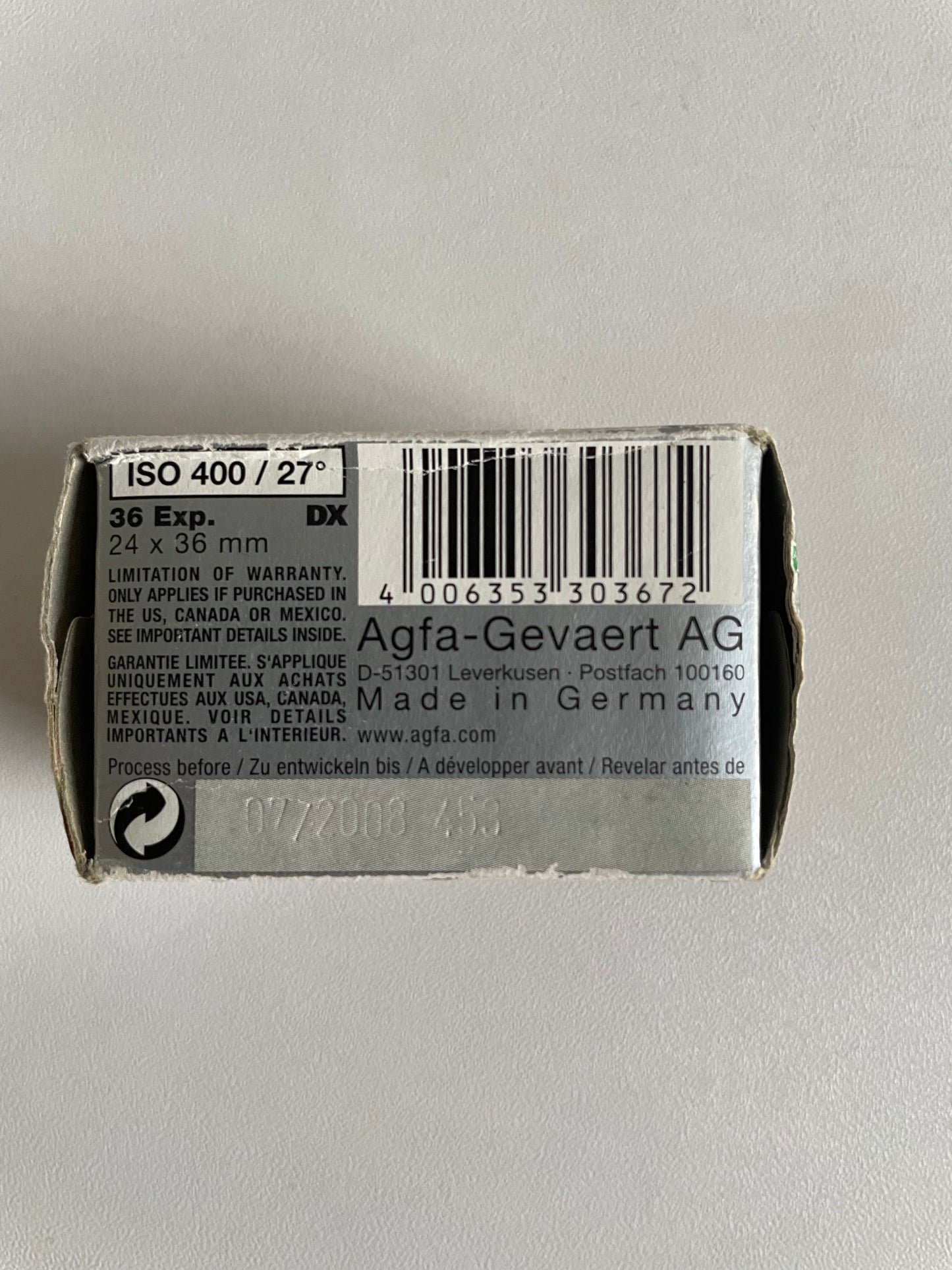 Agfa APX 400 Professional 35mm Black & White Film – 36 Exp – Expired 07/2008